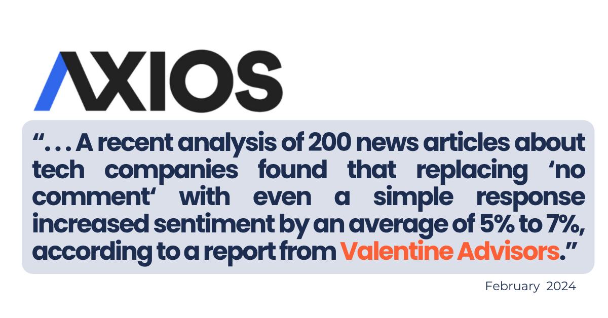 Axios excerpt citing Valentine Advisors’ research on responding to press inquiries